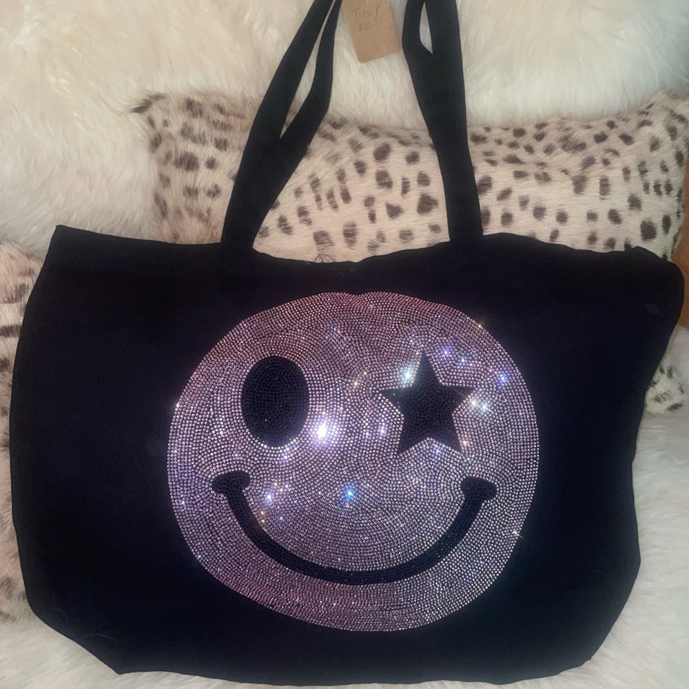 Black Smiley Face Tote Bag